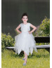 Beaded Satin Tulle Hanky Hem Flower Girl Dress